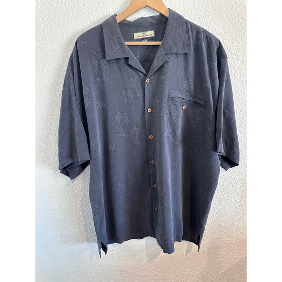 Tommy Bahama Other - Tommy Bahama Mens XL Silk Short Sleeve Button Up Shirt Palm Tree Print Gry Relax
